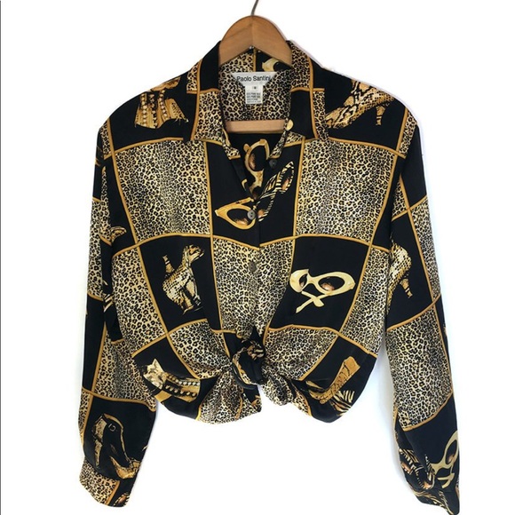 Vintage Tops - Authentic Vintage 90's Cheetah Print Silky Blouse